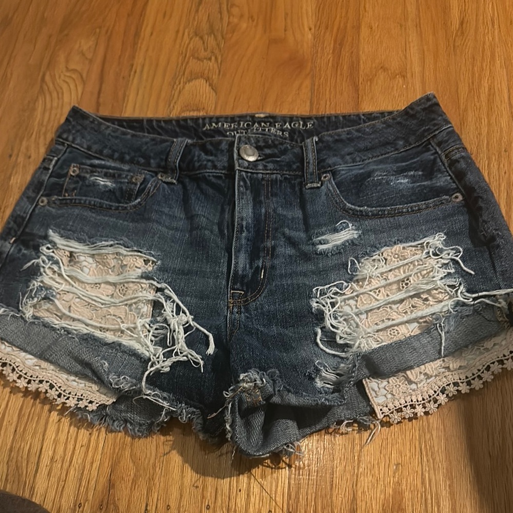 American Eagle Outfitters Blue Distressed Jean Shorts